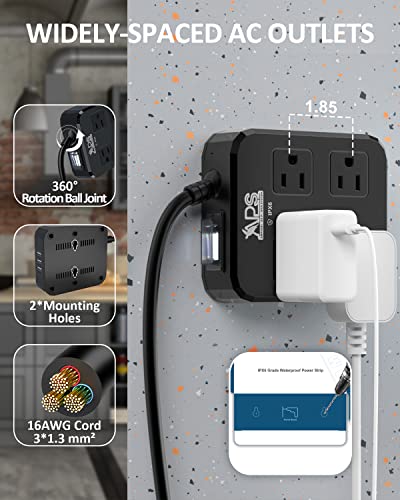 Ipx6 Outdoor Power Strip Weatherproof, 10Ft Long Extension Cord Waterproof Surge Protector With 4 Wide Outlet With 3 Usb Ports, Wall Mountable For Outside Decorations And More Ul Listed(Black) #TOP5