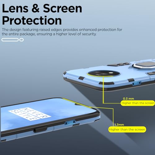 Image of Pikkme D5 Tough Armor Bumper Back Cover Case for Oneplus 7T |Ring Holder & Kickstand in-Built (Blue)