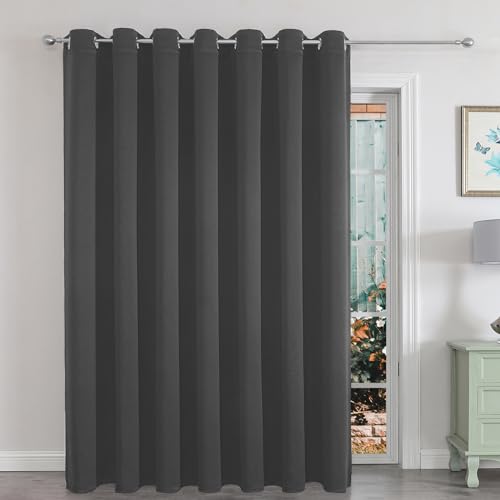 Joydeco Blackout Patio Sliding Door Curtains 84 Inches Long, Grommet Privacy Room Divider Curtains, Extra Wide Thermal Blackout Drapes for Bedroom Living Room (Grey, 100Wx84L, 1 Panel)