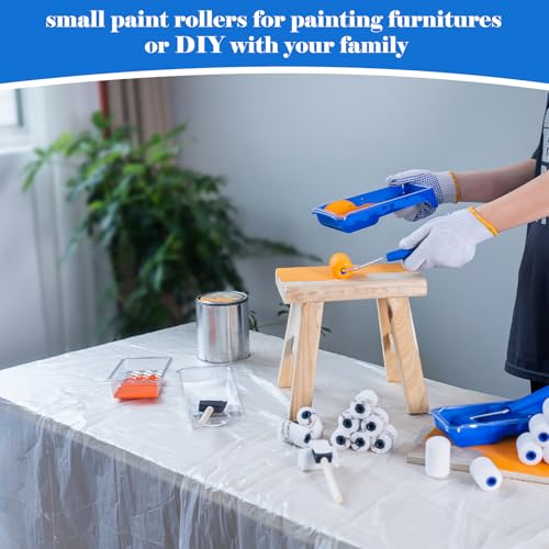 Mister Rui Paint Roller Kit, 25 Pack, 2 Inch Foam Paint Roller, Small Paint Rollers, Paint Roller Tray Liners, Sponge Brush with Plastic Sheeting, Mini Rollers for Painting Furniture - Image 4
