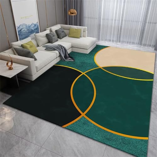 Tapis de sol pour bébé 80x120 lavable et design courbe or noir pour salon - 2