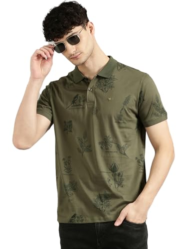 Image of JOVEN Mens Printed Polo Neck Half Sleeve Regular Fit Mercerised Cotton T-Shirt