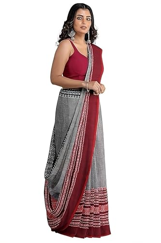 Image of eC ESHA'S COLLECTION Women's Cotton Blend Begumpuri Handloom Saree With Unstitched Running Blouse Piece