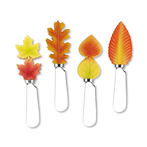 Supreme Housewares Fall Leaves Cheese Spreaders, Hand-Painted Resin Handles with Stainless Steel Blades for Spreading Cream Cheese, Butter, and Jam, Assorted Designs, Set of 4
