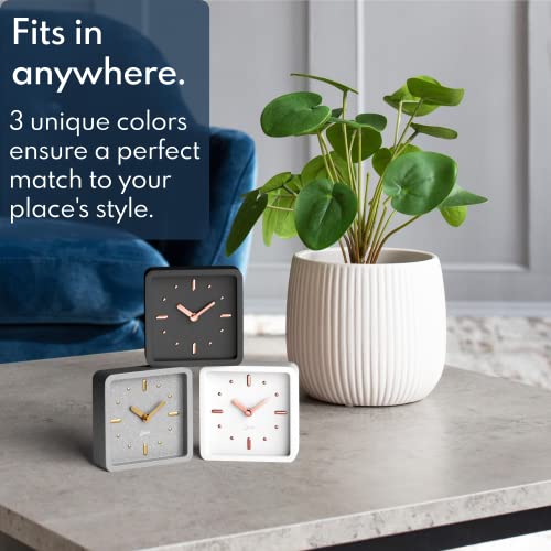 Driini Modern Mid Century Desk & Shelf Clock (Gray And Gold) - Small Battery Operated And Silent Analog Tabletop Clocks For Living Room Decor – Ideal For Mantle, Office Table, Desktop Or Nightstand #TOP2