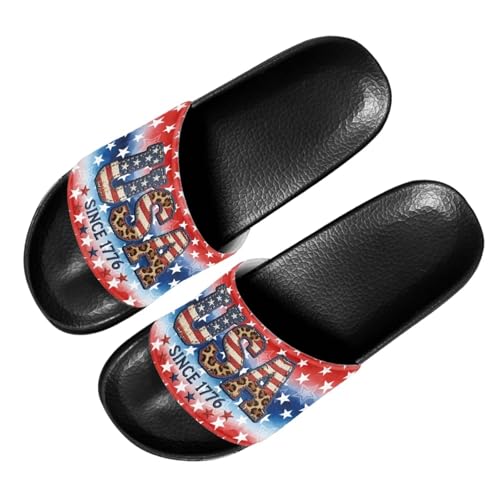 Image of Women's Slide Size 10 Non Slip Women's 250 Anniversary USA Shoes Rubber Slides Quick-Dry Leopard Print Womens Beach Sandals for Outdoor