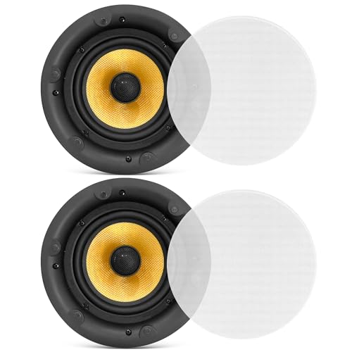 Pyle 6.5” Ceiling Speaker Set - 2-Way Full Range Speaker (Pair) Built-in Electronic Crossover Network in-Ceiling Mount Design 300 Watts PDIC68FG,Black