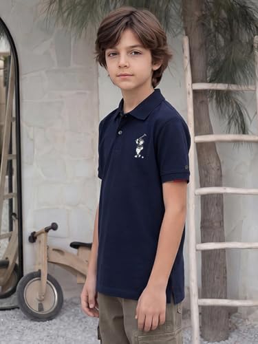 Image of Li'l Tomatoes Boys Sports Polo T-Shirt Polyester Casual Summer Tee | inchGolf Player inch Printed Collar Neck T-Shirt | Lightweight & Breathable Half Sleeve Sports Wear | Stylish Polo Tee | 9-16 Years