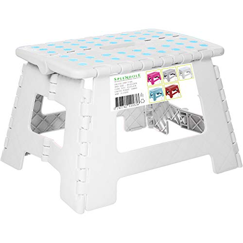 SPLENDOLE Taburete Plegable pequeño de 22 cm, Antideslizante, Compacto, de plástico, fácil de almacenar, escalones de Cocina o baño (Blanco)