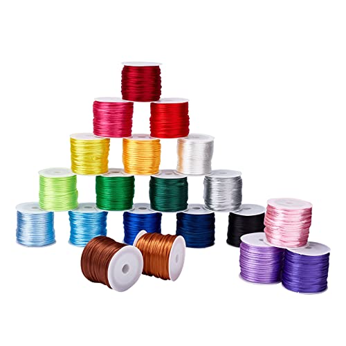 PH PandaHall 20 Colors Satin Nylon Trim Cord, 2mm Rattail Silk Cord Christmas Tree Beading String Chinese Knotting Macrame Thread for Necklace Friendship Bracelet Dream Catchers Braid Hair 200 Yards