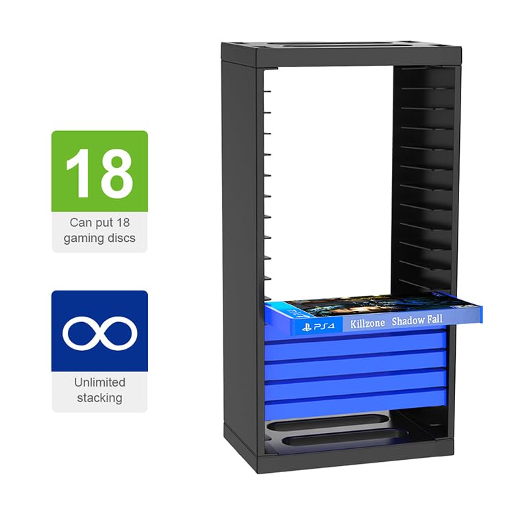 Image of Video Game Disc Storage Holder Compatible with PS5, PS4, Xbox Series X|S and Xbox One, Game CD Organizer Tower, Disc Display Stand, Storage Rack for Video Games, Holds 18 Game Discs