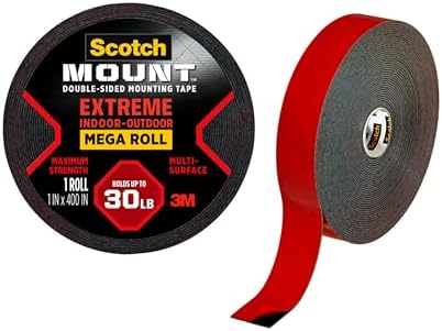 Scotch-Mount Double Sided Mounting Tape Heavy Duty, Black Extreme Mounting Tape, 1 Roll Adhesive Tape, 1 in x 400 in Wall Tape (33.3ft), Our Strongest Tape For Our Toughest Jobs (414H-Long-DC)