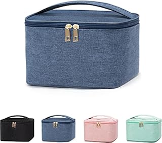 FUNSEED Travel Makeup Bag Portable Small Mini Cosmetic Organizer Storage Case with Handle for Jewelry, Lipstick, Cosmetic Box (Blue)