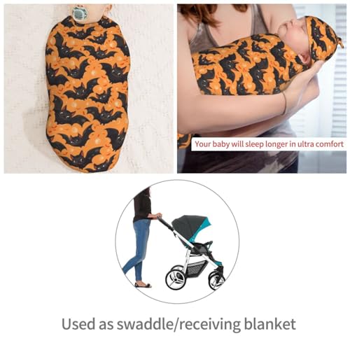 Image of Halloween Big Eyes Bat with Moon Newborn Swaddle Blankets Hat Sets Soft Baby Receiving Blanket Swaddle Sack for Baby Shower Infant Boy Girl Gift