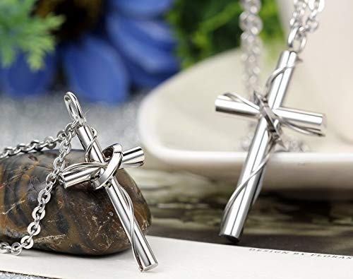 Couple Titanium Stainless Steel Necklace Set "Lingering Love Cross" Love Valentine, Packed with a Gift Box3