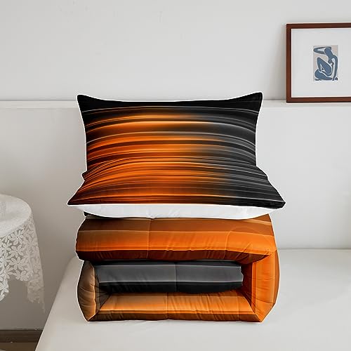 Image of Feelyou Orange and Gray Striped Bedding Set Full, Geometric Abstract Ombre Comforter with Gradient Lines, 3Pcs Duvet Set for Kids, Black Stripes