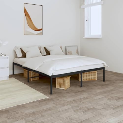 Frdhee Cama doble de metal negro 150 x 200 cm para dormitorio, habitación de invitados, estudio