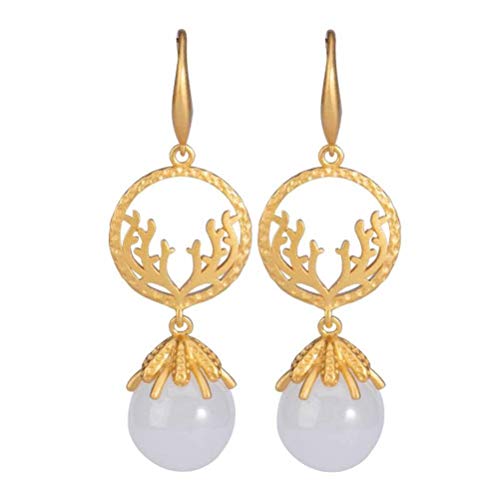Boucles d'oreilles en bois s néphrite blanc légères et confortables