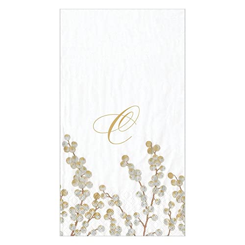 Caspari Berry Branches Single Initial Paper Guest Towel Napkins Letter C - Two Packs of 15