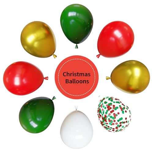 Image of Christmas Balloons, 67pcs 12 Inch Red and Green Balloons, Red Green confetti White and Gold Balloon for Birthday, Christmas Party Decorations