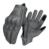 Guantes de motocicleta para hombre con pantalla táctil, dedos completos, guantes de cuero retro, anticaídas, antideslizantes, cálidos, guantes de carreras todoterreno (gris, L)