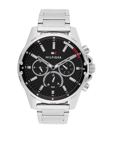 Image of Tommy Hilfiger Multifunction Black Dial Stainless Steel Strap Watch for Men