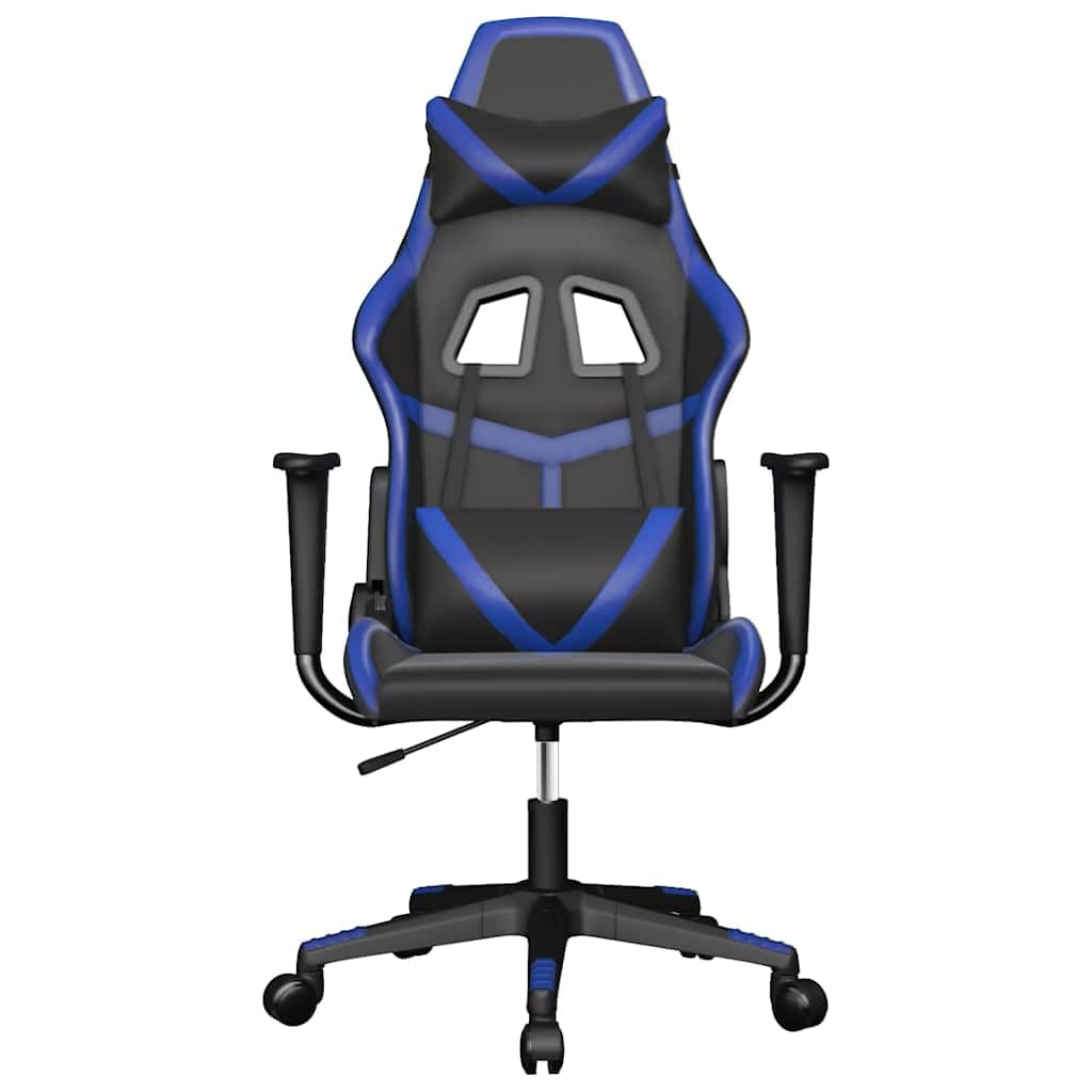 Gaming-Stuhl mit Massagefunktion Schwarz Blau Kunstleder Ergonomisch Wippfunktion Höhenverstellbar Rückenlehne Drehbar mit Armlehnen Für Homeoffice Jugend PC Esport