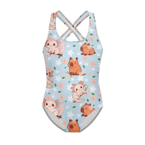 Jeiento Capybara Swimwear Girls One-Piece Bathing Suit Little Big Kids Beach Swimsuits 5-14 Years
