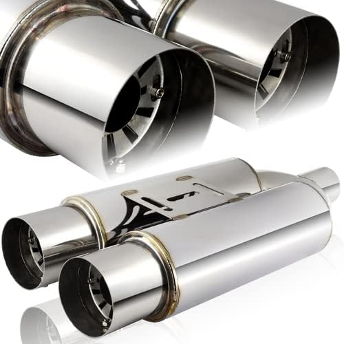 Universal 3.5" Dual Flat Tip T-304 Stainless Steel 2.5" Inlet Weld-On Exhaust Muffler+Silencer