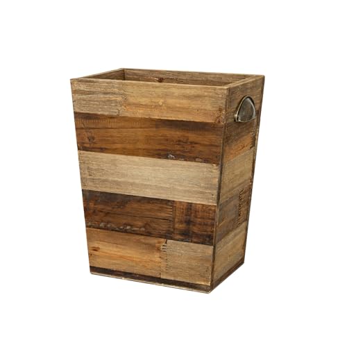 Corbeille à papier rustique en bois recyclé et finitions métal noble