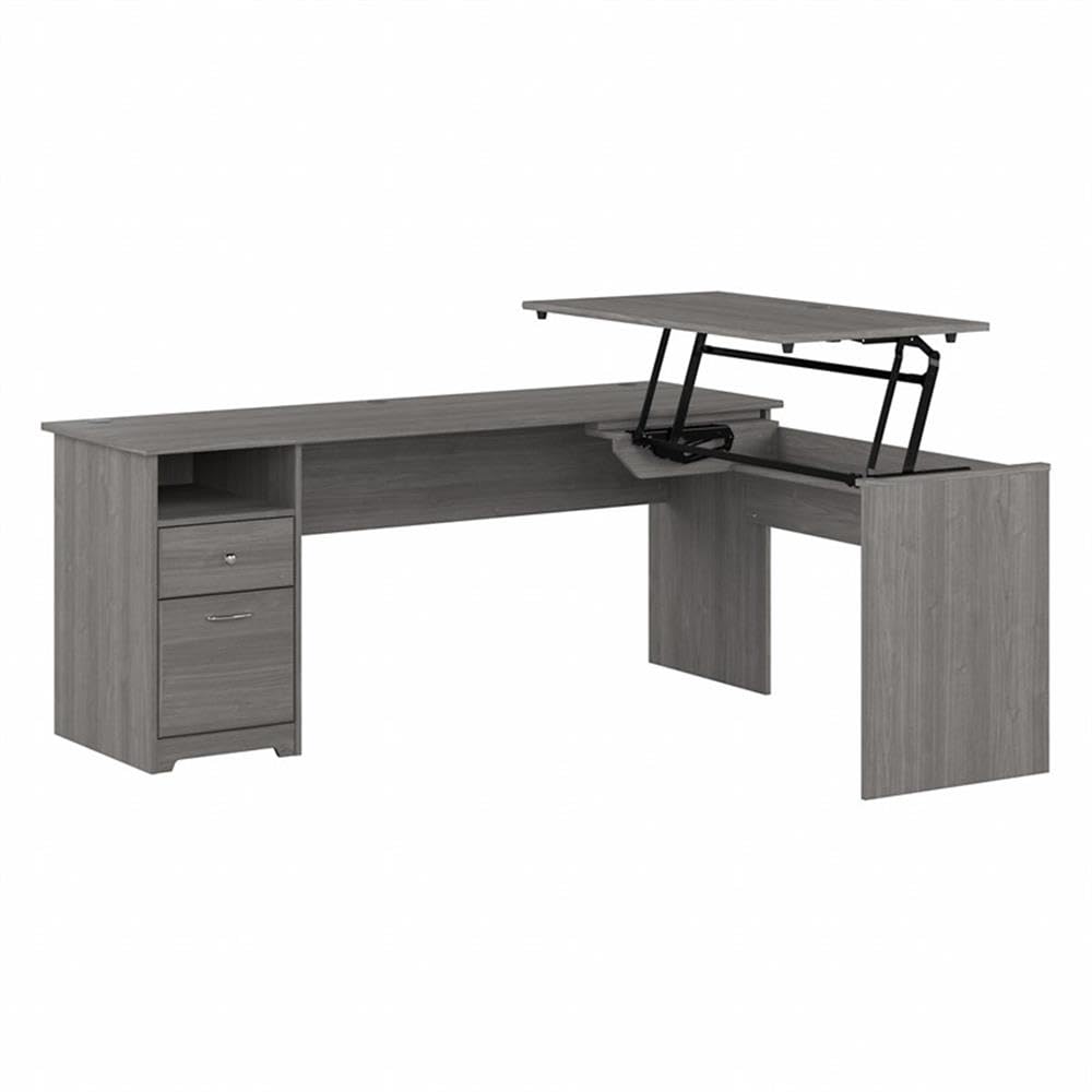 Bush Furniture L Shaped Standing Desk with Drawers and Lift-n-Lock Cabot Collection Sit to Stand Corner Table with