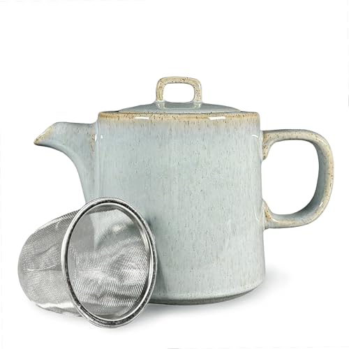 Scandi Home Oslo 1L Ceramic Teapot with Stainless Steel Infuser - Duck Egg Blue Reactive Glaze Finish, Loose Leaf or Teabag Brewer, Non-Drip Spout, Dishwasher Safe, Modern Scandi Style
