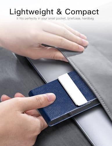Image of Padike Professional Business Card Holder PU Leather Business Card Case Name Card Holder Slim Metal Pocket Card Holder with Magnetic Shut (Z-Blue)