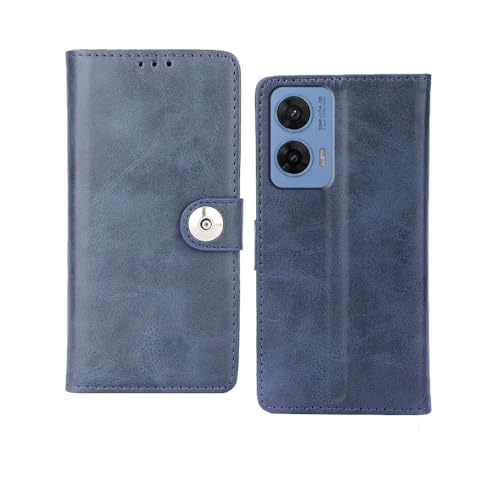 Image of amazon basics Moto G96 5G Flip Cover | Card Pockets Wallet & Stand | Flip Cover for Moto G96 5G (Blue Button)