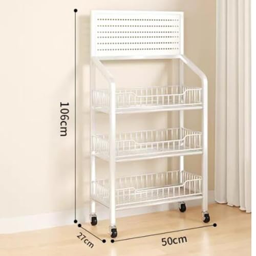 Présentoir à snacks et fruits 4 niveaux : étagère de supermarché blanche compacte