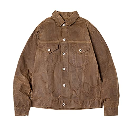 Retro Male Oil Waxed Jacket Canvas Cotton Khaki Military Uniform Casual Work Coats