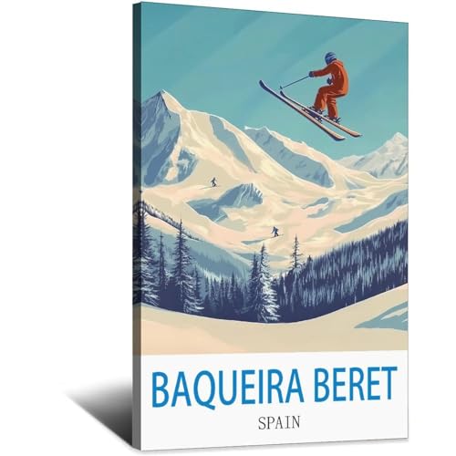 Affiche vintage Baqueira Beret pour déco murale Espagne 20x30 cm