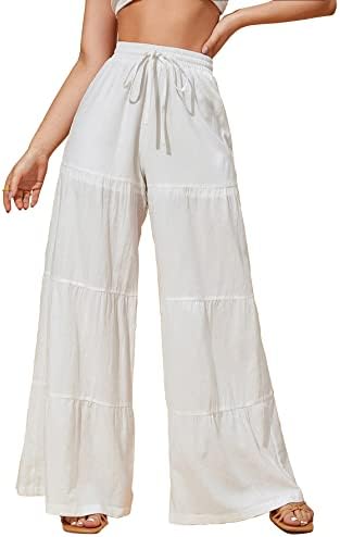Shasmi Women's Loose Mid Rise Solid Ruffle Hem Palazzo Sharara Trousers (Plazzo 68)