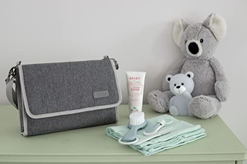 BÉAba, Organizzatore Pannolini Portatile, Tappetino Fasciatoio Da Viaggio 100% Cotone, Porta Salviette, Porta Pannolini, GenèVe, Grigio Sfumato - 7