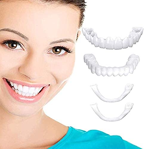 Phcom Cosmetic Teeth, Veneers Snap in Teeth - Instant Perfect Smile Clip on Veneers (Work for Top and Bottom) - Perfect Braces to Make White Tooth Beautiful Neat, 2 Up+ 2 Bottom