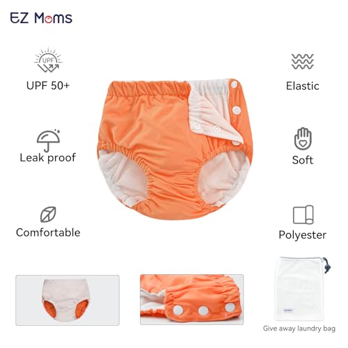 Image of EZ Moms 2 Packs Reusable Swim Diapers Toddler Baby Swim Diaper Size 1 Washable Snap Pool Swimming Diaper 12-18 Months Soft Waterproof Diapers for Swimming Lessons Boys and Girls with a Laundry Bag