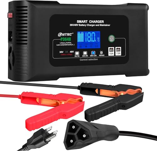iSunergy Battery Charger, Smart 0-18A 36V/48V Trickle Charger, Portable Car Battery Charger with 9 Stages of Charging for LiFePO4, Lead-Acid, and Lithium Batteries, with Battery Repair Function