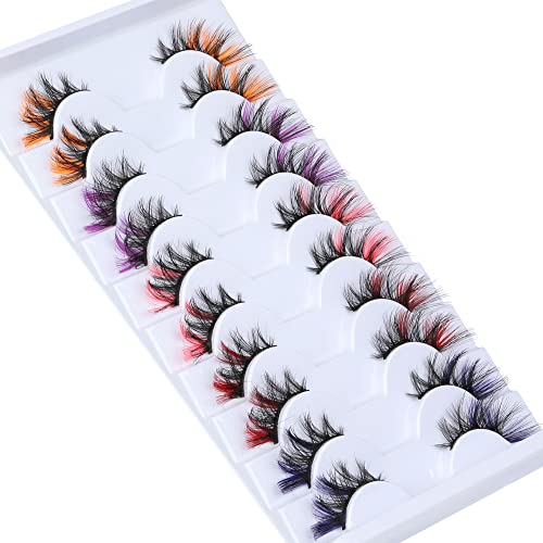 Christmas Colored Lashes Cat Eye Half Lashes With Color Pink Red Purple Blue Orange Natural Eyelashes Look Like Colored Lashes Extensions End Colored Eyelash 10 Pairs Mixed Colorful Fake Eyelashes By Winifred #TOP16