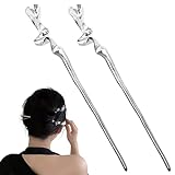 Fezf Haarklammern,2 Stücke Damen Haar Stäbchen, Antiquität Vintage Haarnadel,Haarstäbchen für Langes Haar,Damen Haarstab, Elegant Haarstab für Dekoratives Haar Feste Frisur(Silber-)