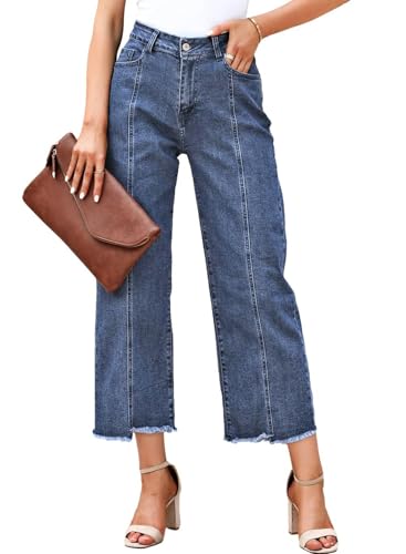 Image of Sidefeel Women's Jeans High Waisted Wide Leg Loose Fit Straight Leg Zimbaplatinum Cropped Denim Pants