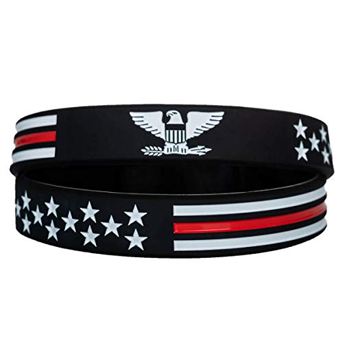 Sainstone Power of Faith Thin Red Line American Flag Silicone Bracelets with American Power Eagle - Motivational Rubber Wristbands Gifts for Patriots, Men, Women, Teens, Army and Sport Fans (Unisex)