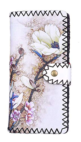 HorBous Cartera con Estampado de Flores para Damas, Monedero de Cuero de PU de la Vendimia con Organizador de Tarjetas (1)