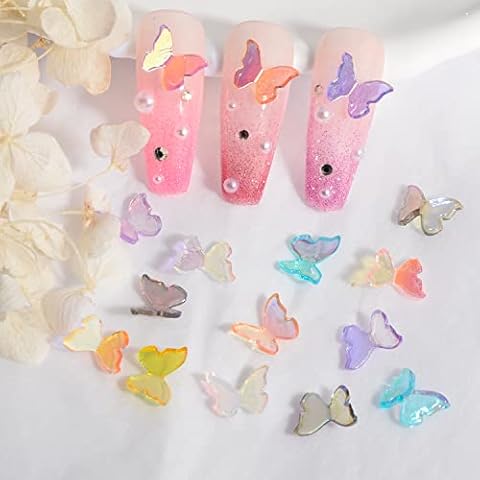 WEILUSI 100pcs Mix Colors 3D Butterfly Nail Charms Resin Nail Art Decorations Butterflies Shape Charms for Manicure Nail Art DIY Crafts Jewelry Accessories Cover