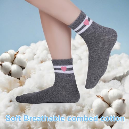 4 Pack Girls Athletic Crew Socks Kids Soft Cotton Navy Socks Hearts Stripes for School Uniform Dress4