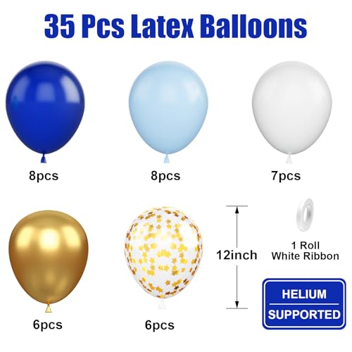 Blue Gold Balloons, 12 Inch Royal Blue and Gold Balloons, Blue and White Gold Balloon Metallic Gold Star Confetti Latex Balloon for Wedding Baby Shower Graduation Anniversary Engagement Decorations — view 2